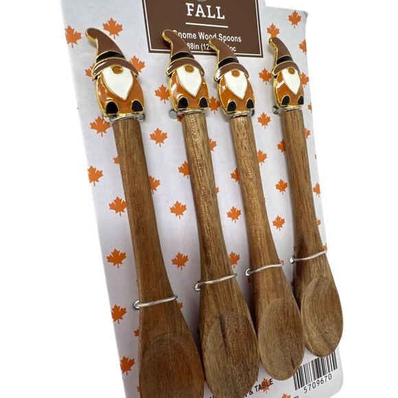 Gnome Wood Spoon Set Of 4 Fall Autumn Country Farmhouse Modern Holiday New - Picture 6 of 9
